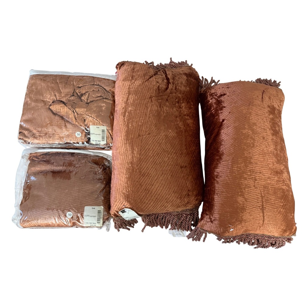 JCPenney Marrakech Rust Chenille 4pc Lot 2 Oblong Pillows & 2 Euro Shams NEW